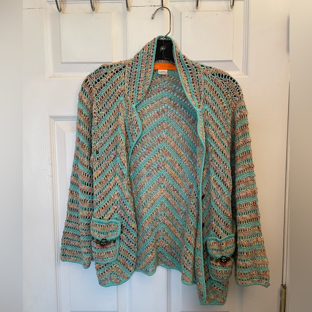 Cynthia Steffe Turquoise Crochet Knit Jacket